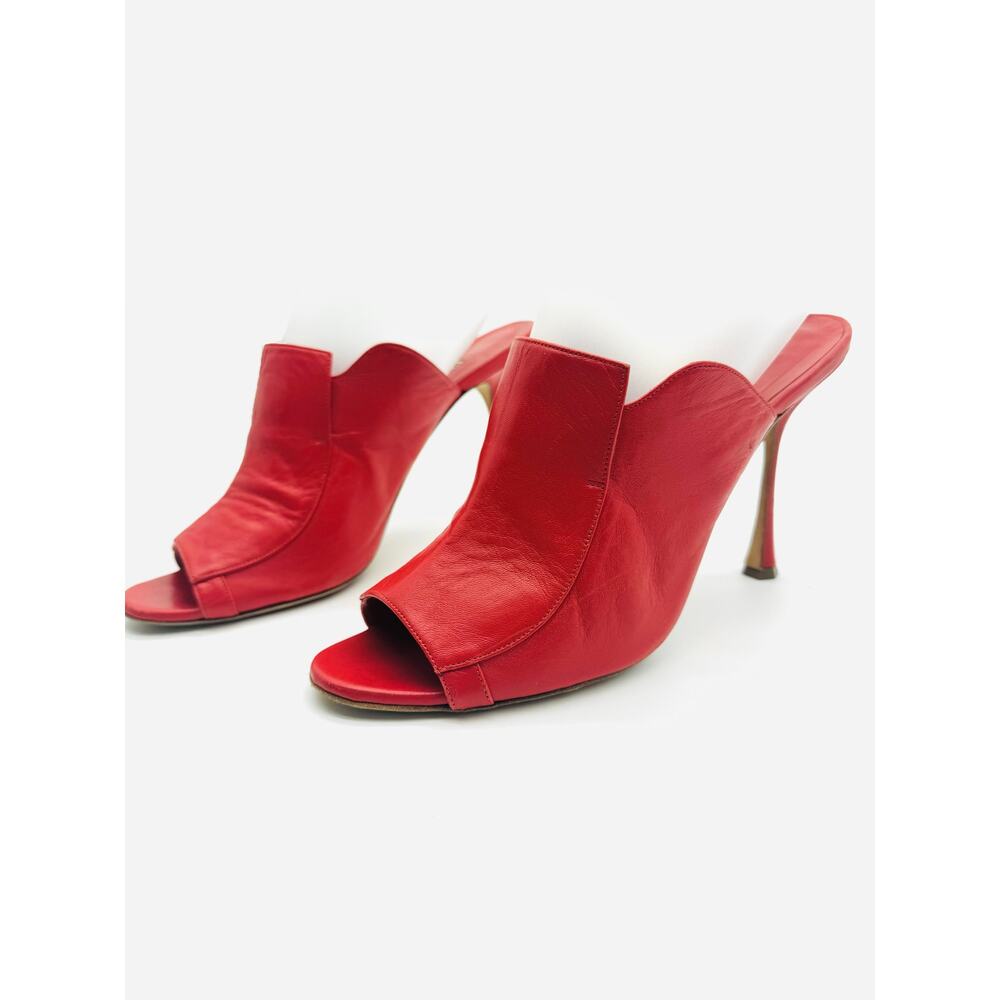 MANOLO BLAHNIK Red Leather Mule Sandals Slip On Open Toe Heels EU 40